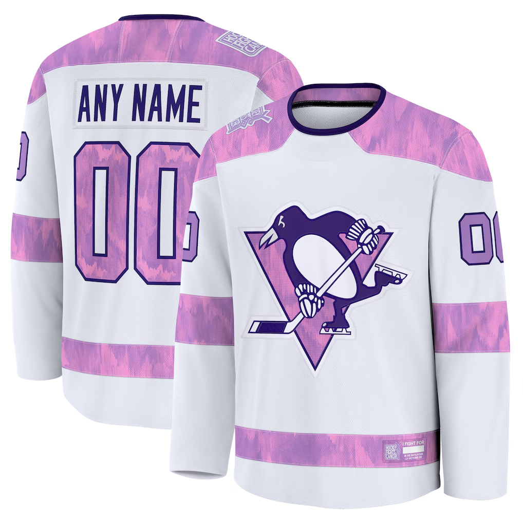 Elroe Custom P.Penguins White 2024 Hockey Fights Cancer Jerseys
