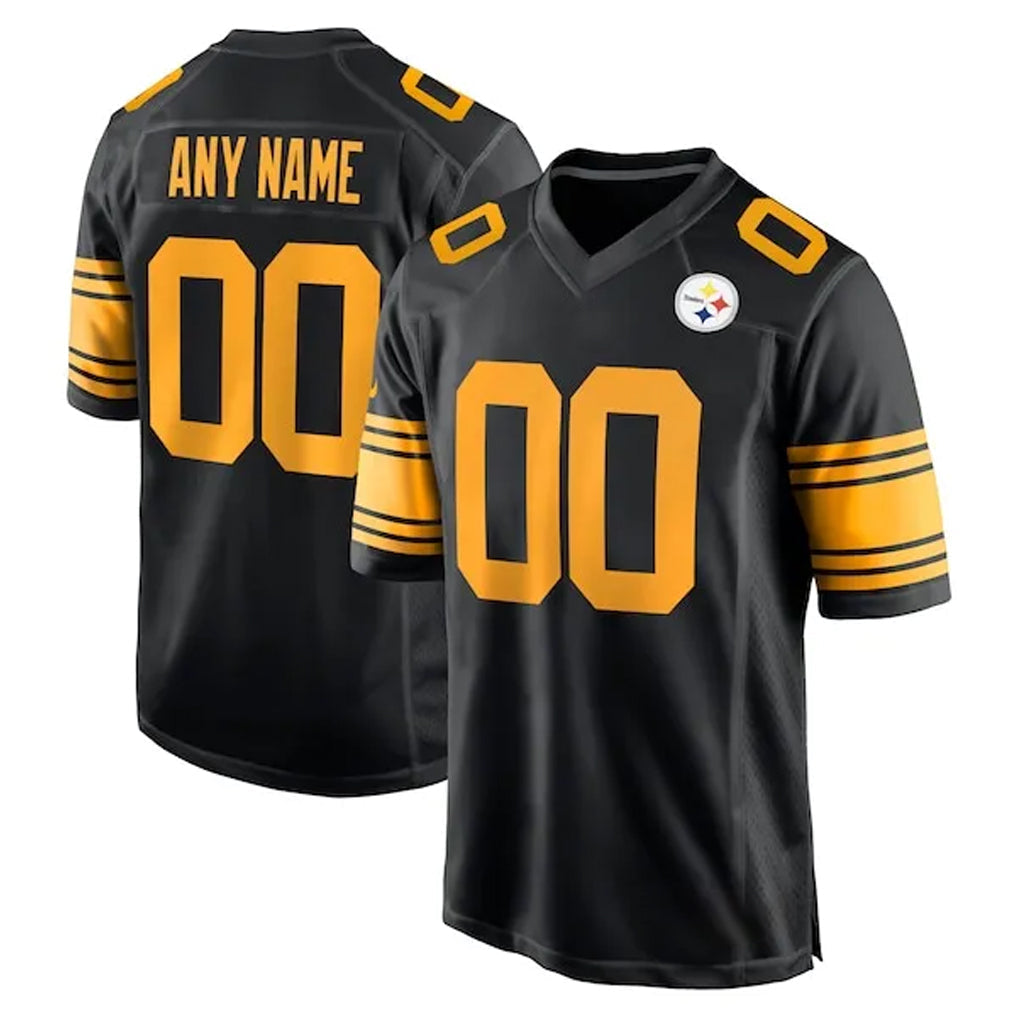 Elroe Custom P.Steelers Black Color Rush Home Game Any Name & Numbers Stitched Jerseys