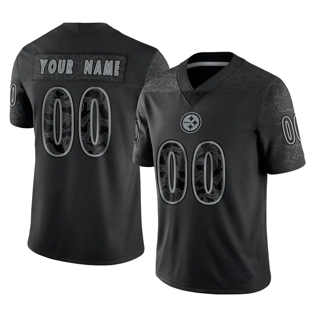 Elroe Custom P.Steelers Black Reflective Limited Home Game Any Name & Numbers Stitched Jerseys