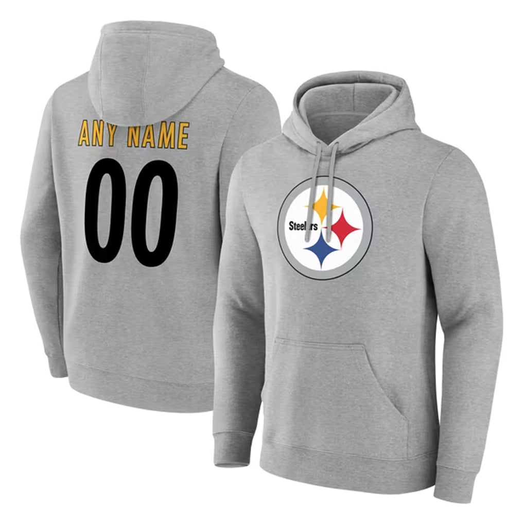 Elroe Custom P.Steelers Gray LOGO Pullover Hoodies Limited Any Name & Numbers Stitched Jerseys