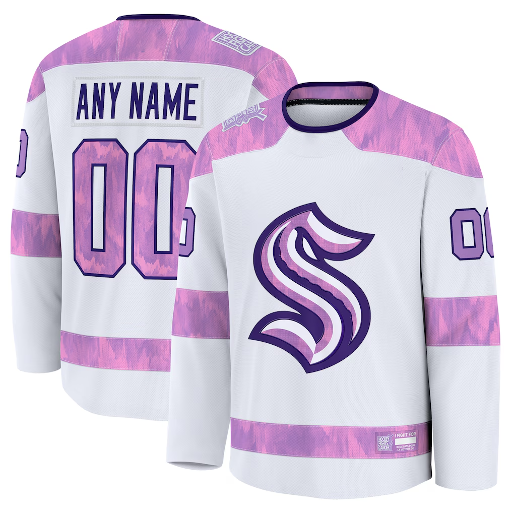 Elroe Custom S.Kraken White 2024 Hockey Fights Cancer Practice Jerseys