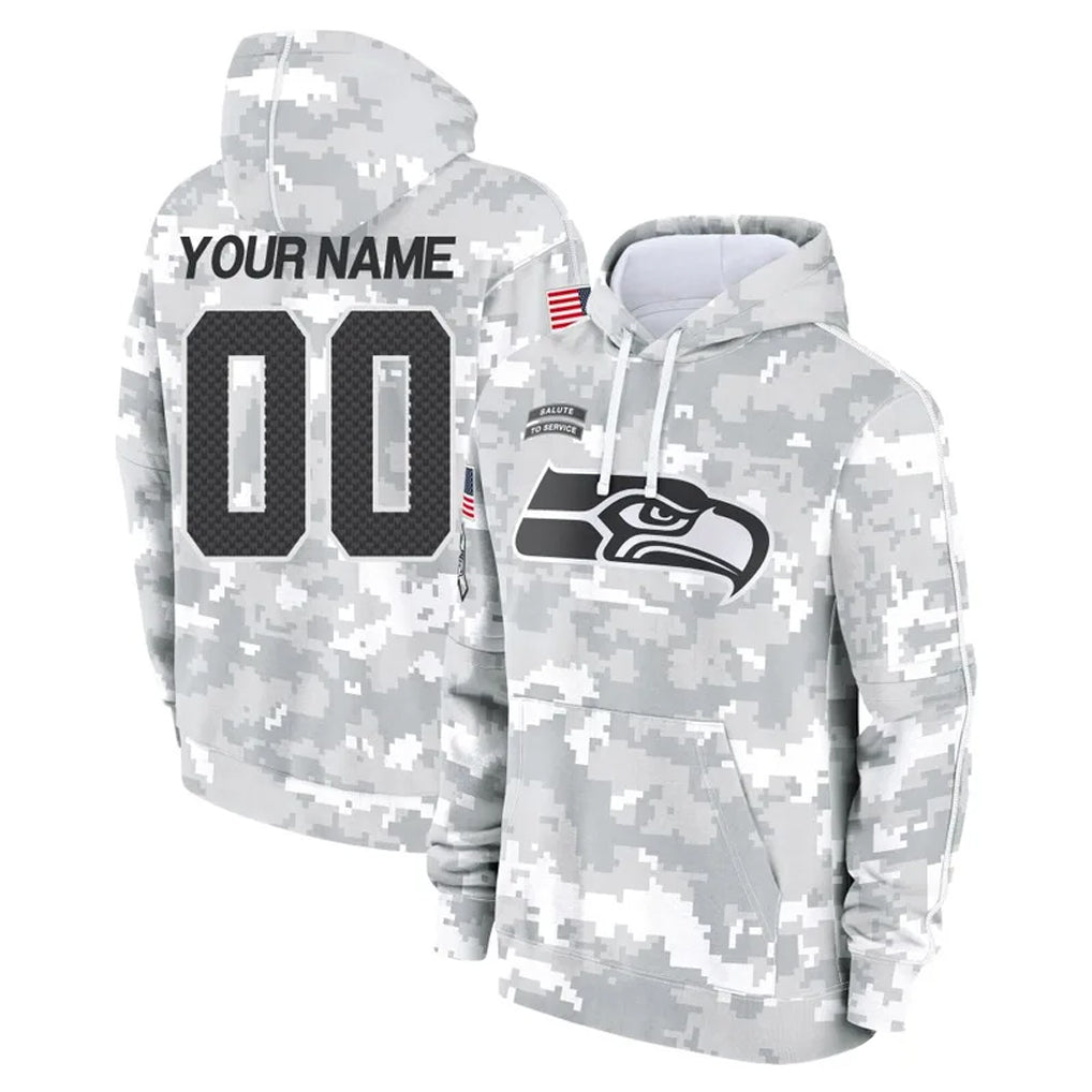 Elroe Custom S.Seahawks Arctic Camo Limited Salute to Service Pullover Hoodies Game Any Name & Numbers Stitched Jerseys