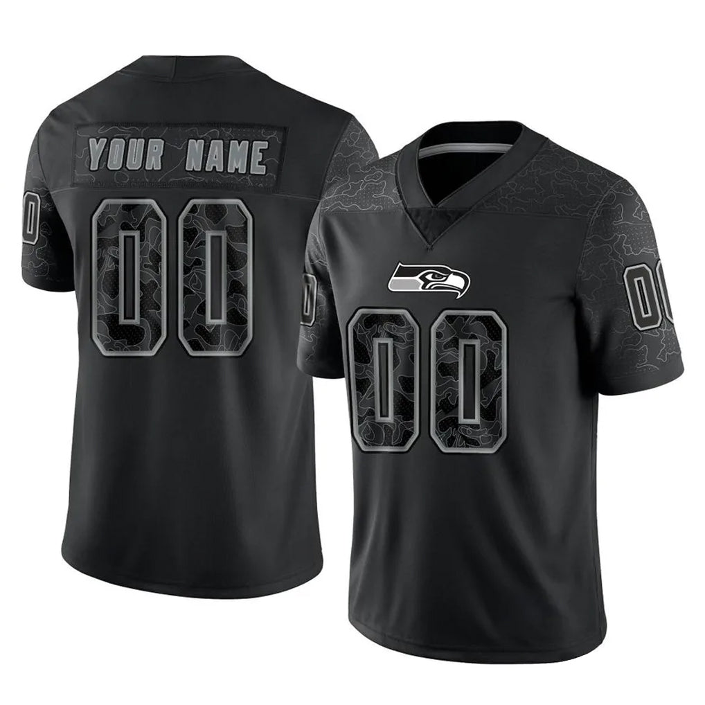 Elroe Custom S.Seahawks Black Limited Reflective Home Game Any Name & Numbers Stitched Jerseys