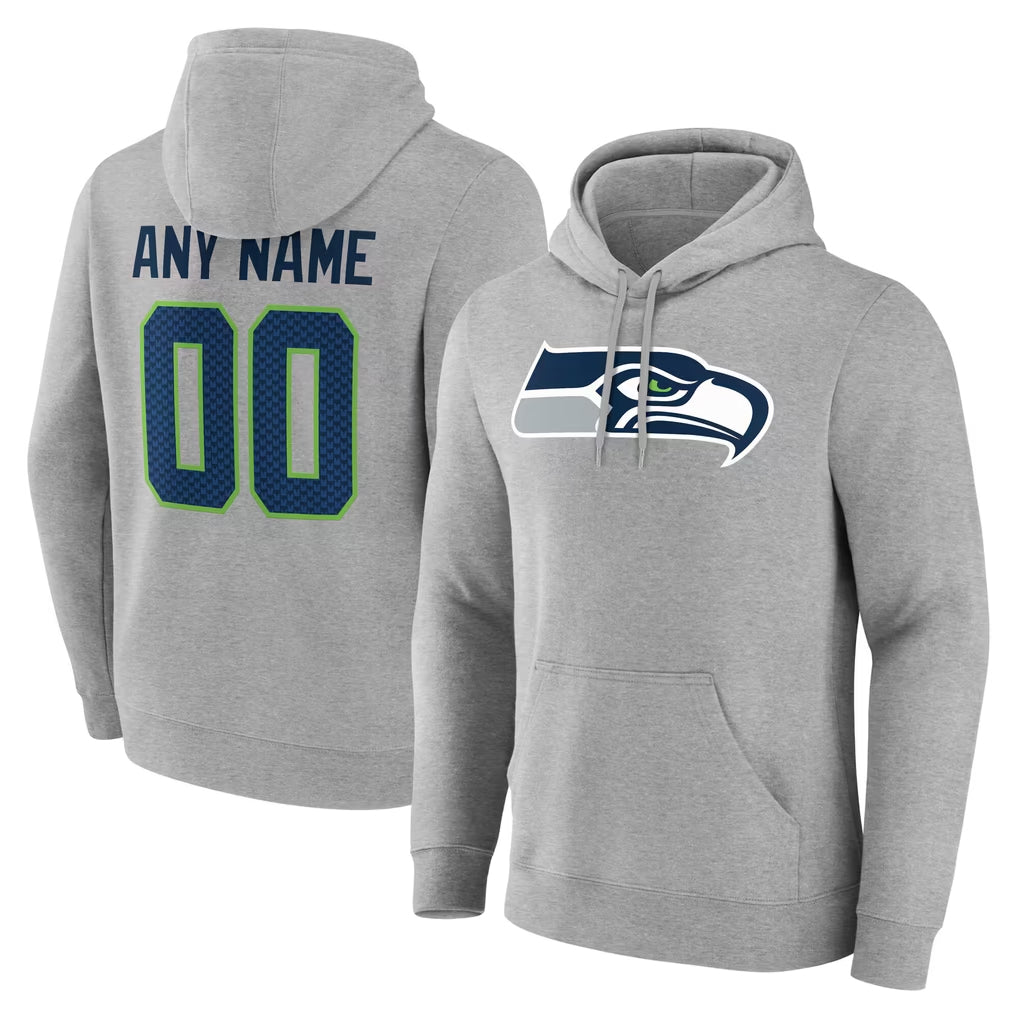 Elroe Custom S.Seahawks Gray LOGO Pullover Hoodies Game Any Name & Numbers Stitched Jerseys