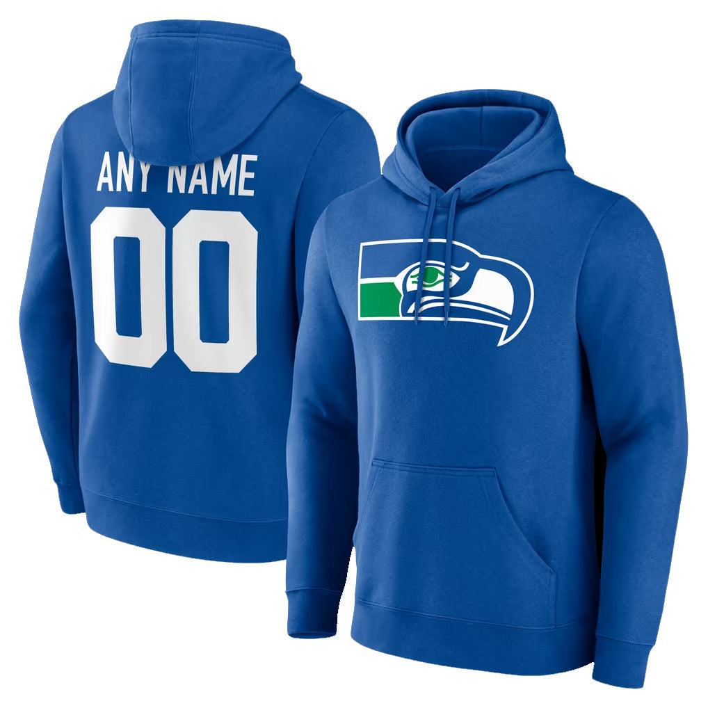 Elroe Custom S.Seahawks Royal LOGO Pullover Hoodies Game Any Name & Numbers Stitched Jerseys