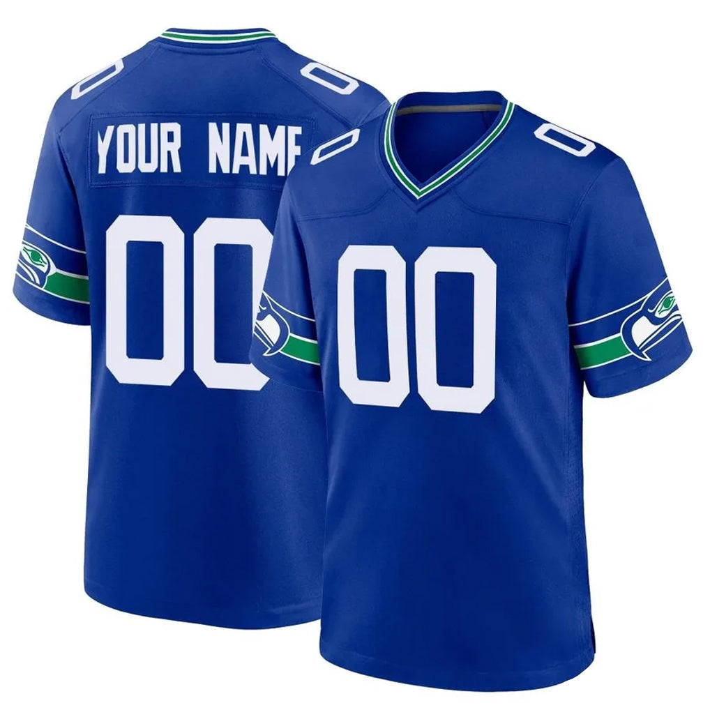 Elroe Custom S.Seahawks Royal Throwback Home Game Any Name & Numbers Stitched Jerseys