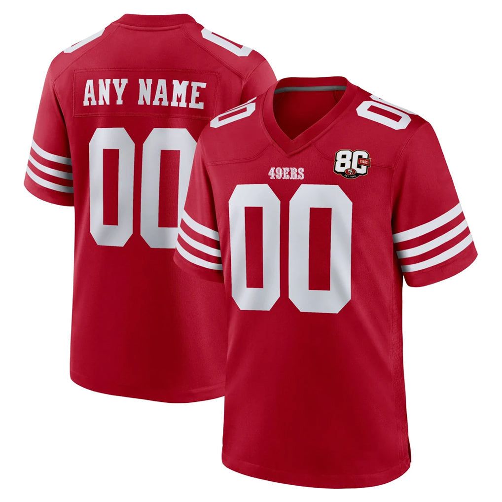 Elroe Custom SF.49ers Red 80th Game Home Any Name & Numbers Stitched Jerseys