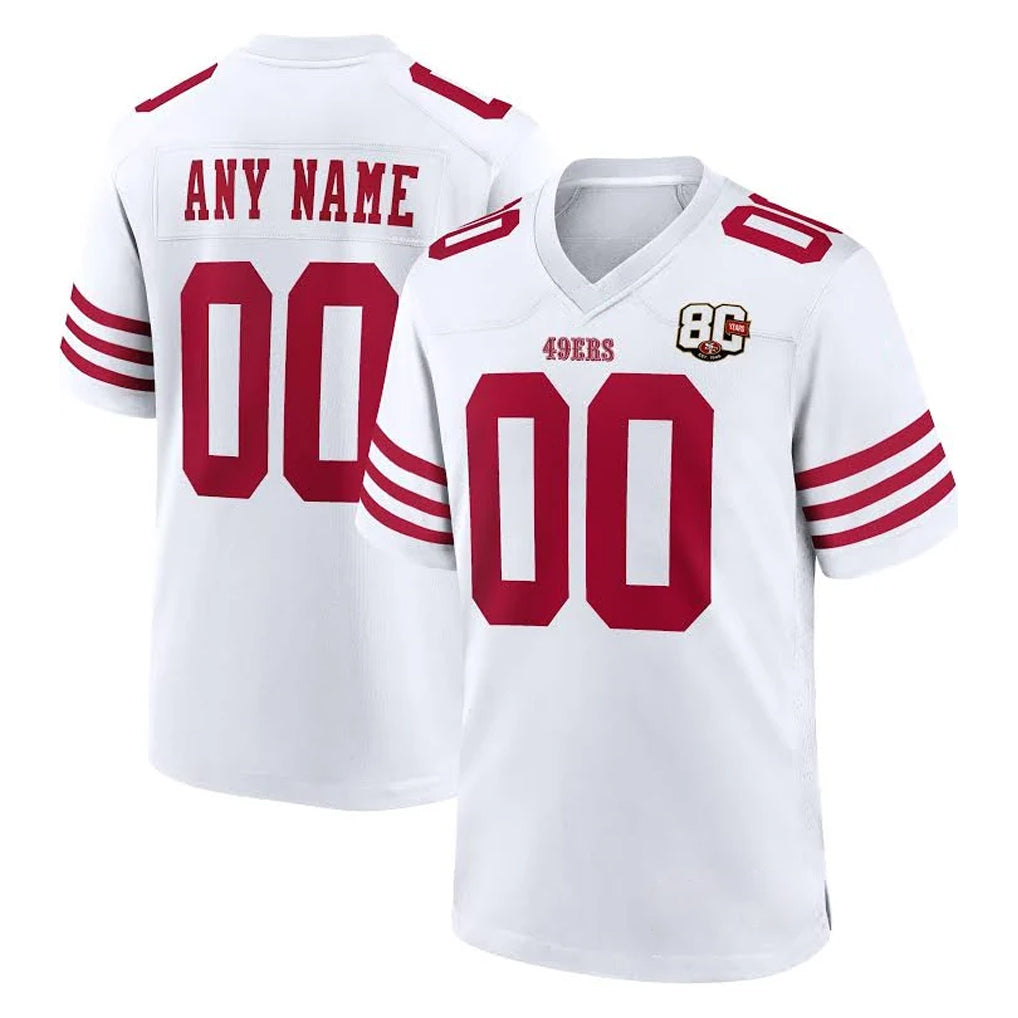 Elroe Custom SF.49ers White 80th Game Home Any Name & Numbers Stitched Jerseys