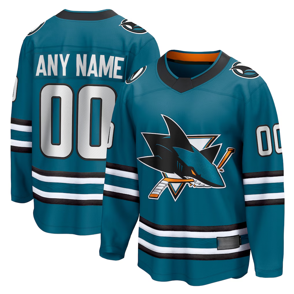 Elroe Custom S.Jose Sharks Teal Home Breakaway Jerseys