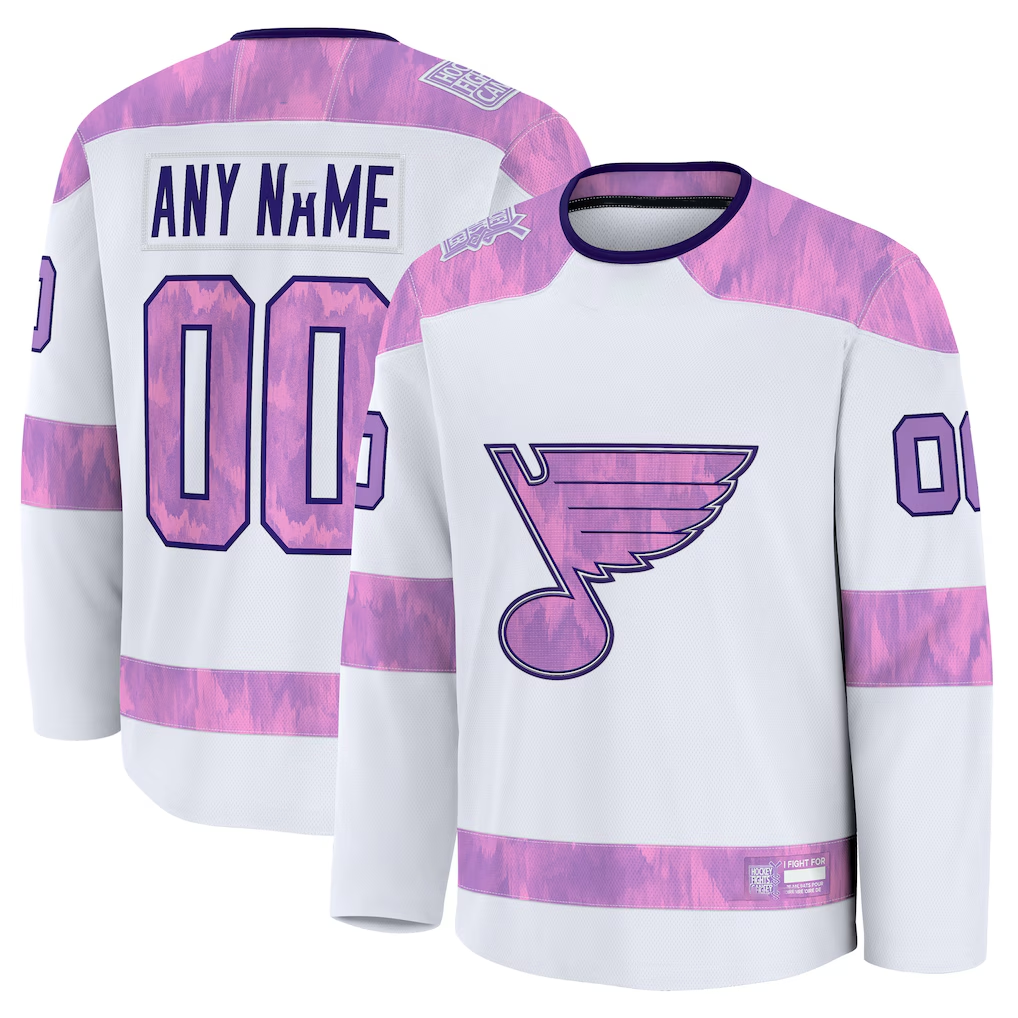 Elroe Custom St.L.Blues White 2024 Hockey Fights Cancer Practice Jerseys