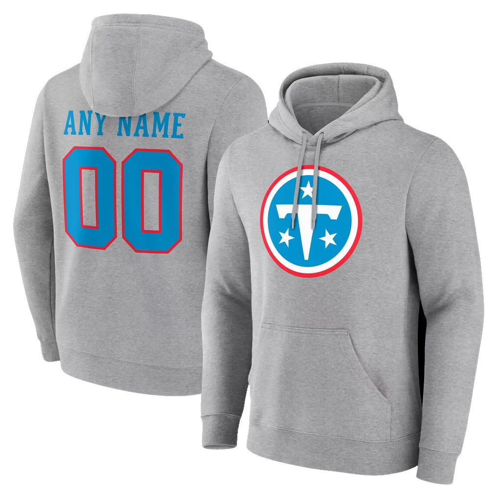 Elroe Custom T.Titans Light Gray LOGO Pullover Hoodies Home Game Any Name & Numbers Stitched Jerseys