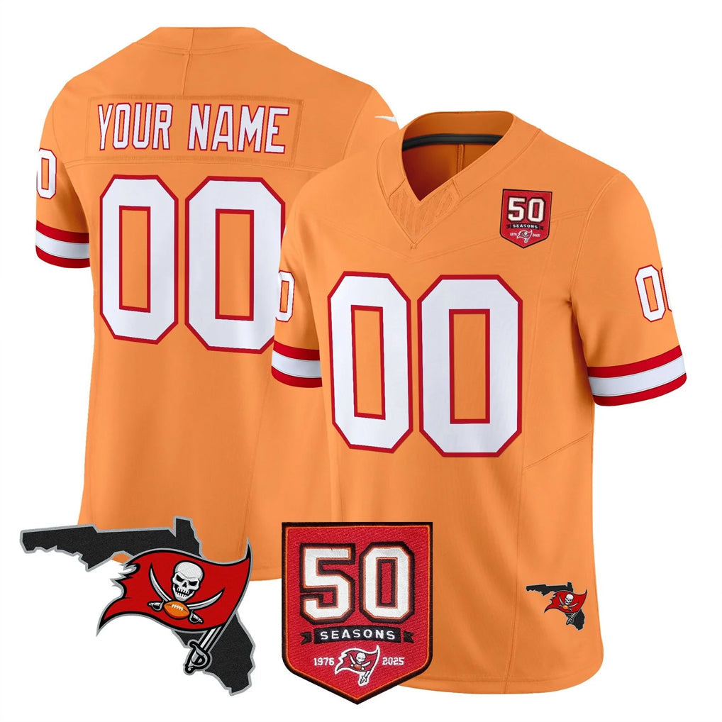 Elroe Custom TB.Buccaneers Orange 50th Season Vapor Limited Home Game Any Name & Numbers Stitched Jerseys