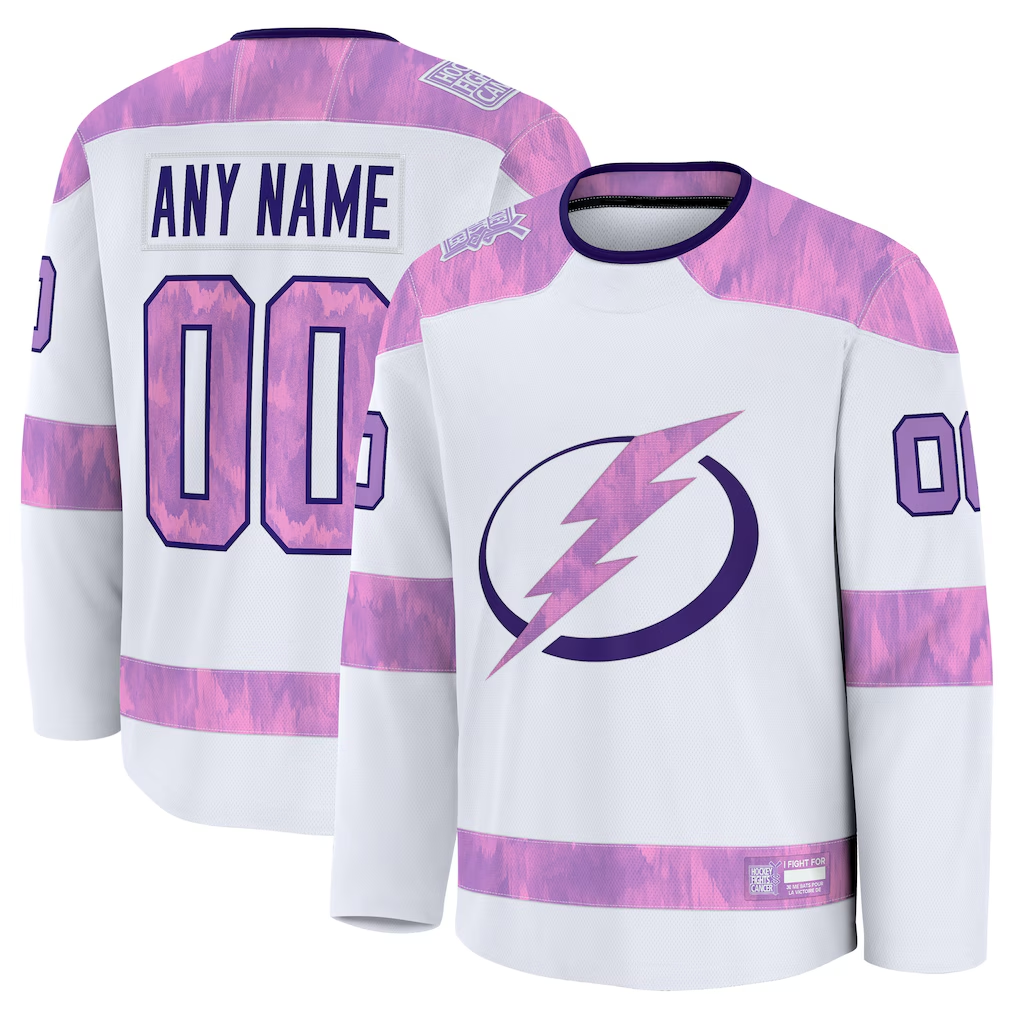 Elroe Custom TB.Lightning White 2024 Hockey Fights Cancer Practice Jerseys
