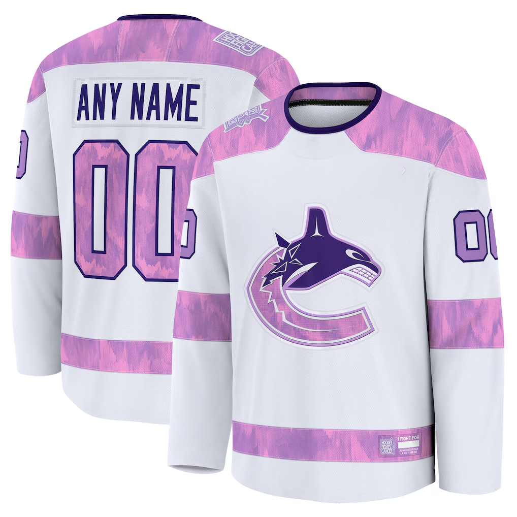Elroe Custom V.Canucks White 2024 Hockey Fights Cancer Practice Jerseys