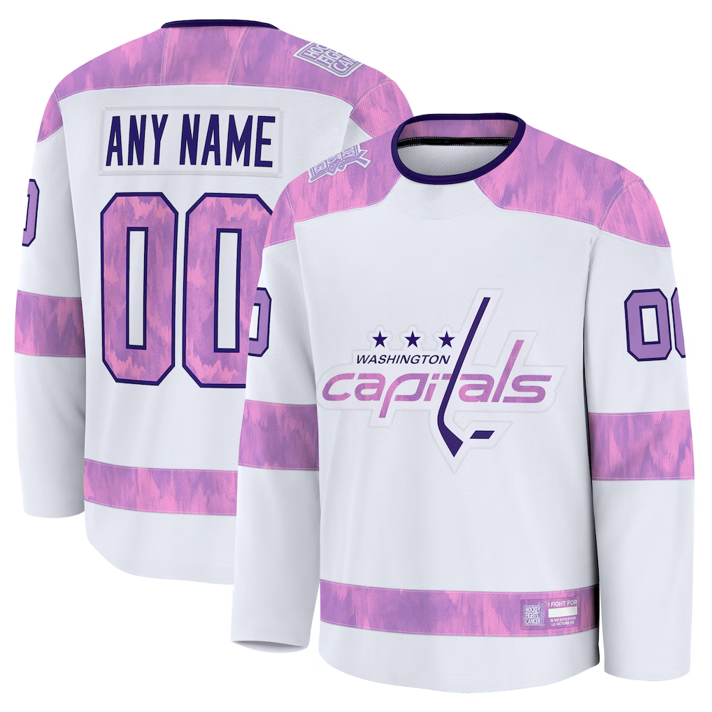Elroe Custom W.Capitals White 2024 Hockey Fights Cancer Practice Jerseys