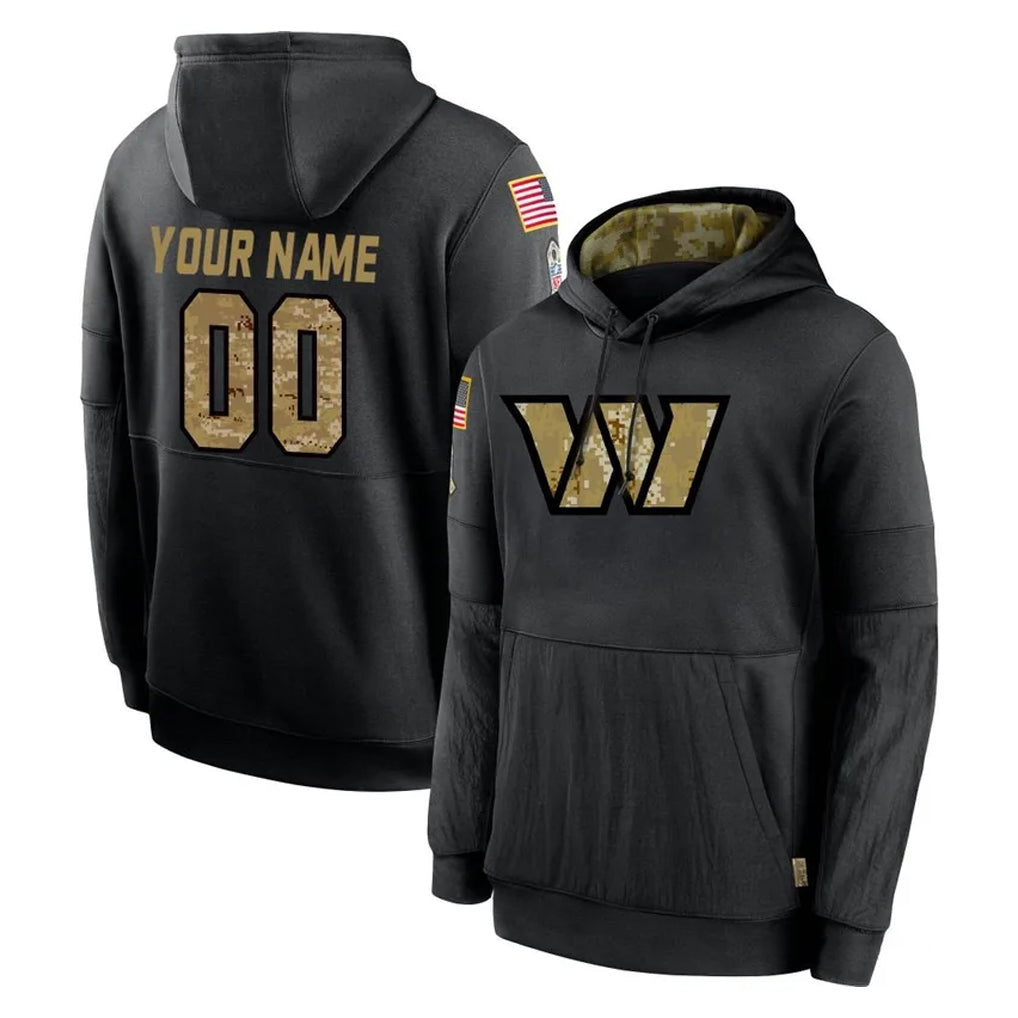 Elroe Custom W.Commanders Black Salute to Service Performance Pullover Hoodies Home Game Any Name & Numbers Stitched Jerseys