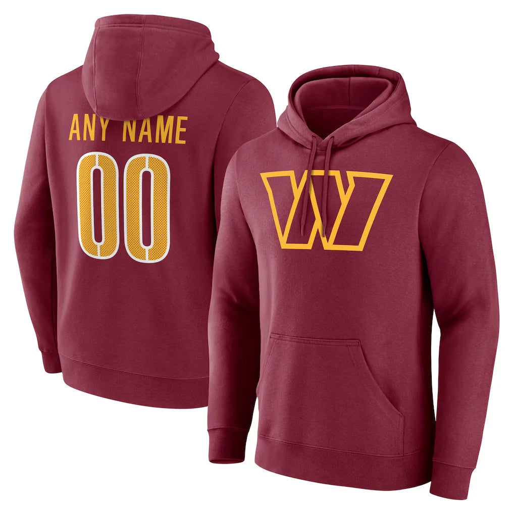 Elroe Custom W.Commanders Burgundy LOGO Pullover Hoodies Game Any Name & Numbers Stitched Jerseys