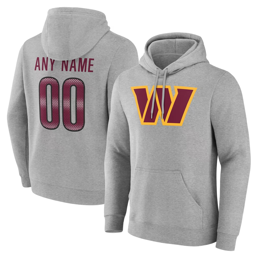 Elroe Custom W.Commanders Gray LOGO Pullover Hoodies Game Any Name & Numbers Stitched Jerseys