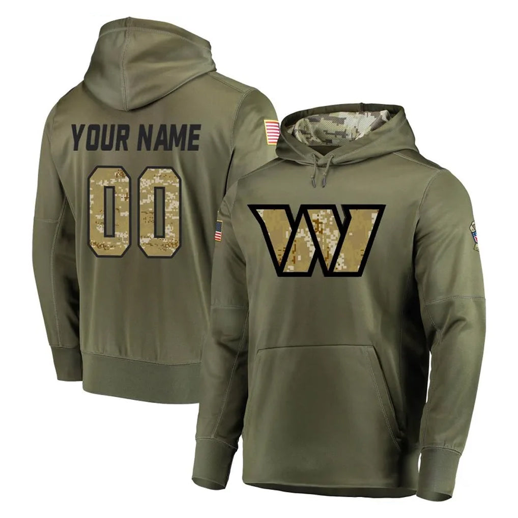 Elroe Custom W.Commanders Olive Salute to Service Pullover Hoodie Limited Home Game Any Name & Numbers Stitched Jerseys
