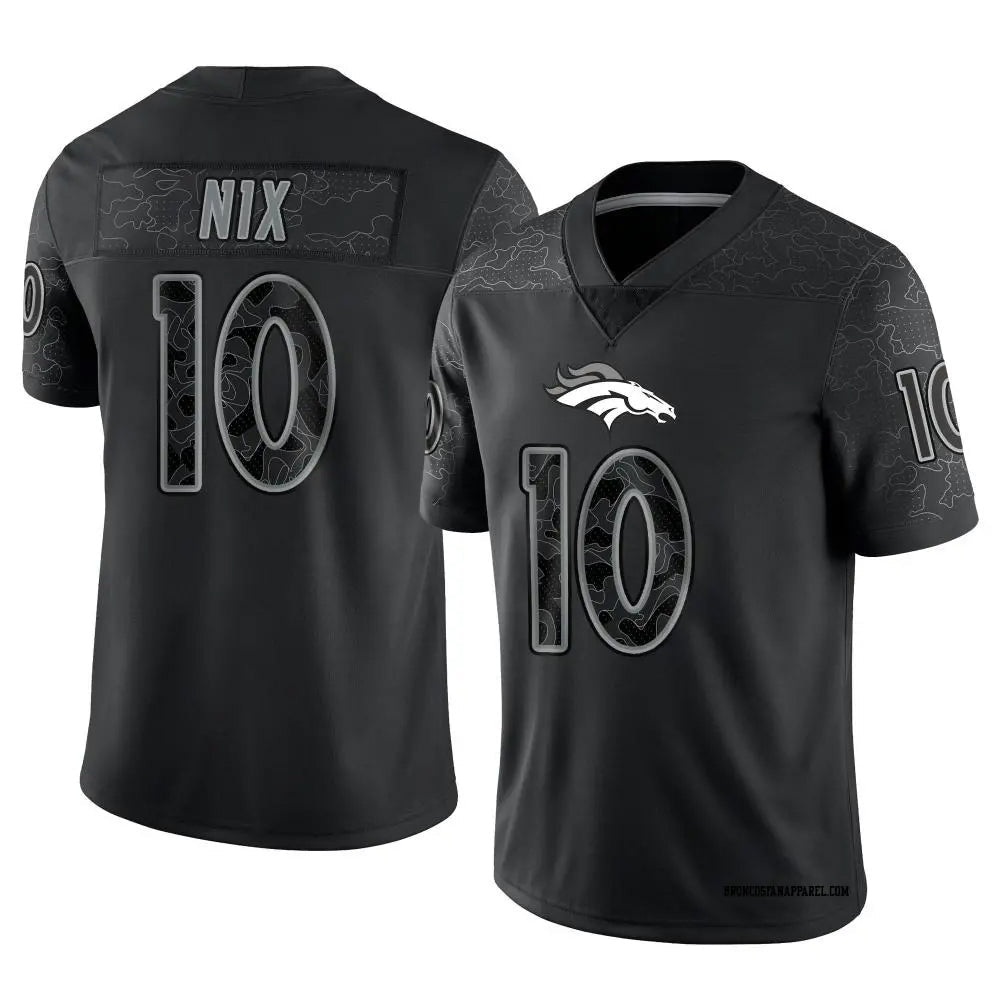 Elroe D.Broncos #10 Bo Nix Player Black RFLCTV Limited  Jerseys