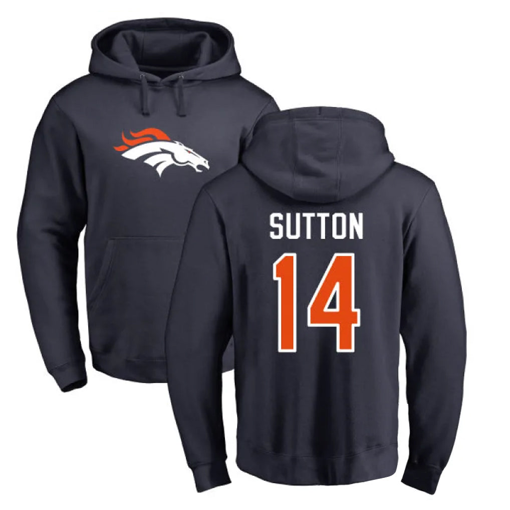 Elroe D.Broncos #14 Courtland Sutton Player Navy Pullover Hoodie Limited Stitched Jerseys