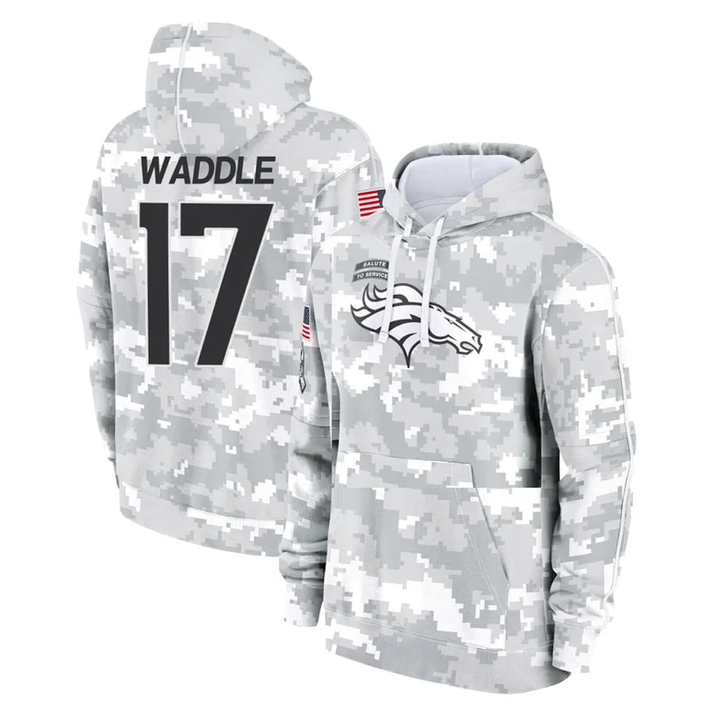 Elroe D.Broncos #17 Jaylen Waddle Player Arctic Camo Salute to Service Hoodies Limited Game Stitched Jerseys