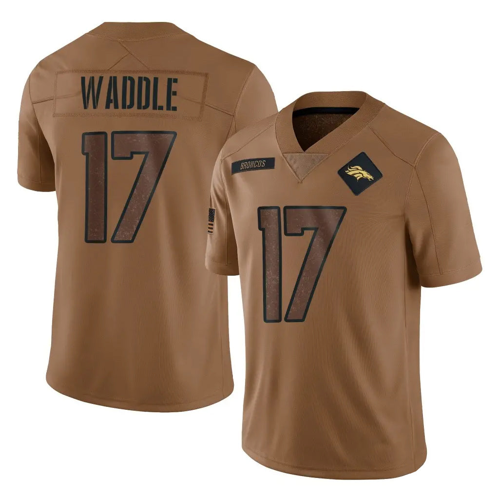 Elroe D.Broncos #17 Jaylen Waddle Player Brown Salute To Service Limited Stitched Jerseys