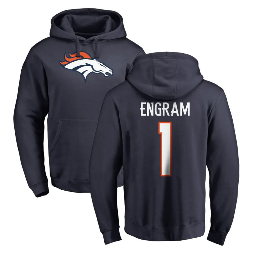 Elroe D.Broncos #1 Evan Engram Player Navy Pullover Hoodie Limited Stitched Jerseys
