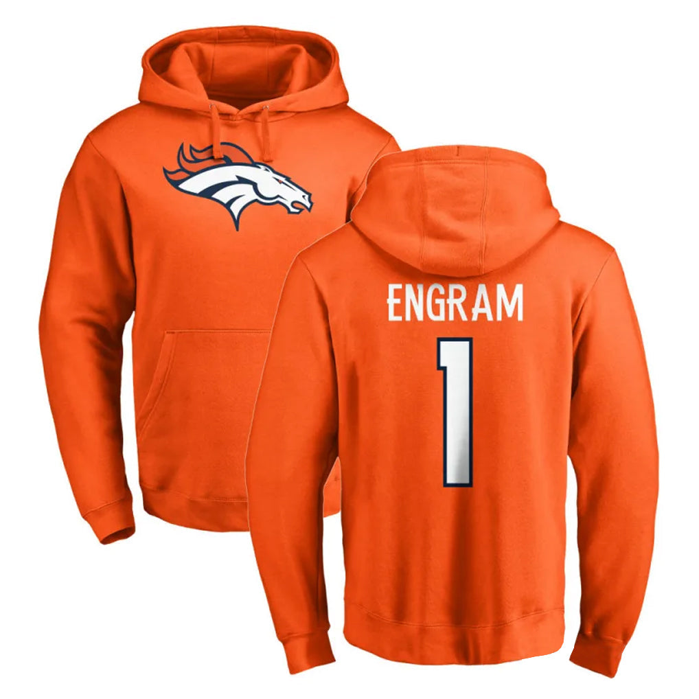 Elroe D.Broncos #1 Evan Engram Player Orange Pullover Hoodie Limited Stitched Jerseys