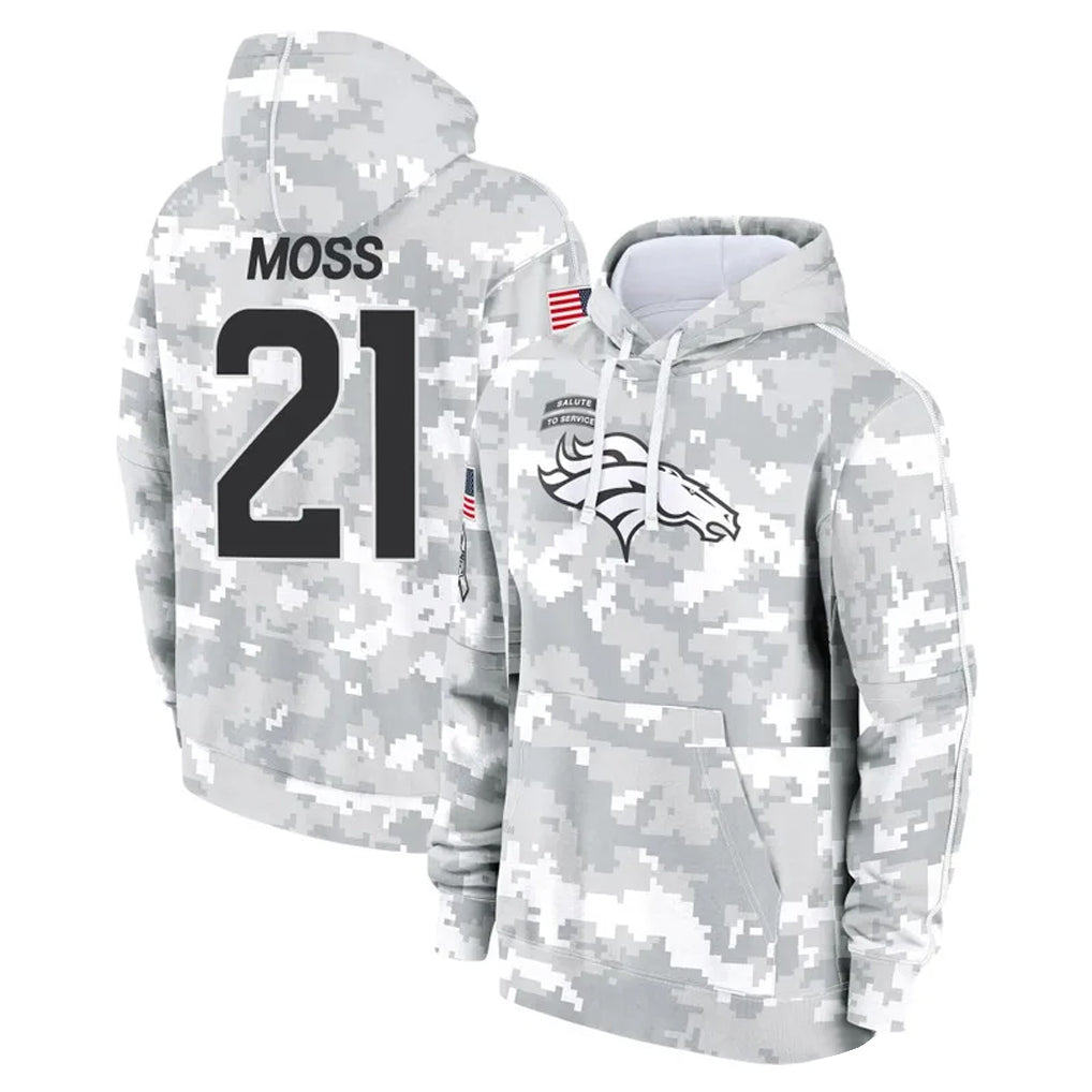 Elroe D.Broncos #21 Riley Moss Player Arctic Camo Salute to Service Hoodies Limited Game Stitched Jerseys