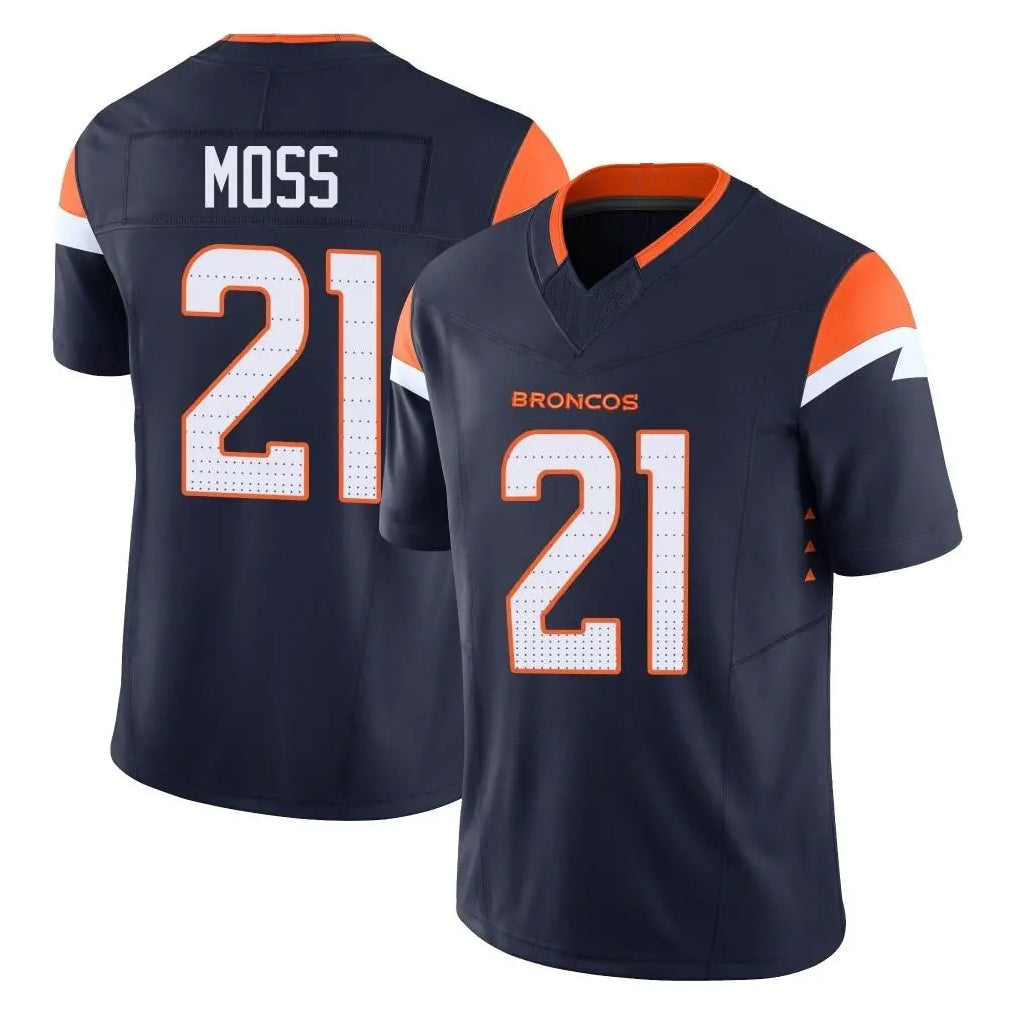 Elroe D.Broncos #21 Riley Moss Player Navy Limited Vapor F.U.S.E. Home Game Stitched Jerseys
