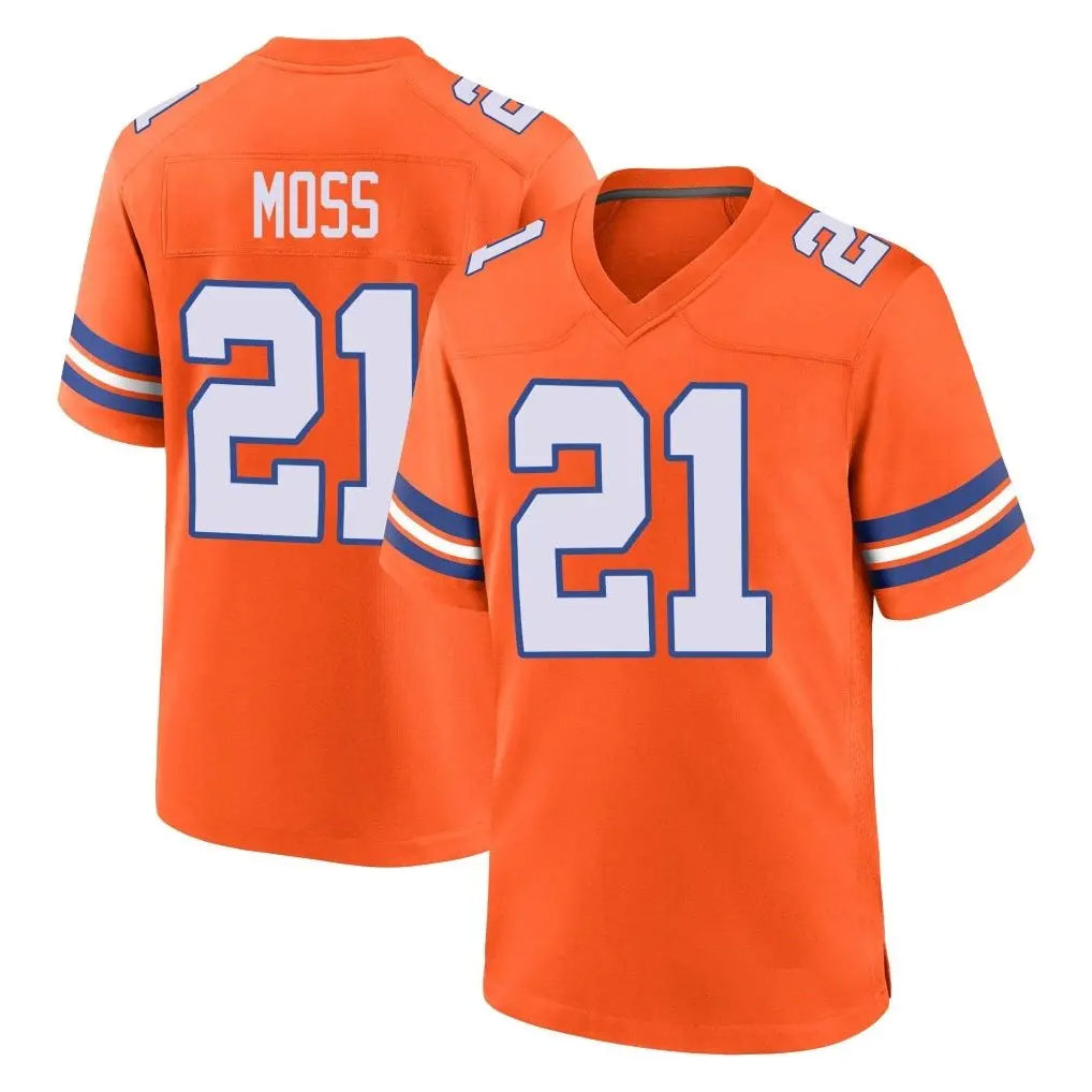 Elroe D.Broncos #21 Riley Moss Player Orange Alternate Collection Throwback Game Stitched Jerseys