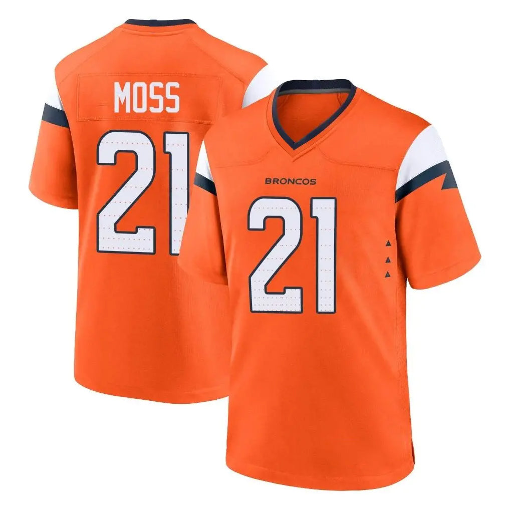 Elroe D.Broncos #21 Riley Moss Player Orange Home Game Stitched Jerseys