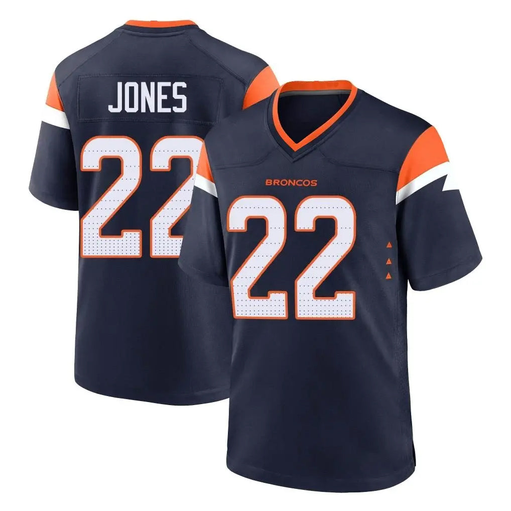 Elroe D.Broncos #22 Brandon Jones Player Navy Home Game Stitched Jerseys