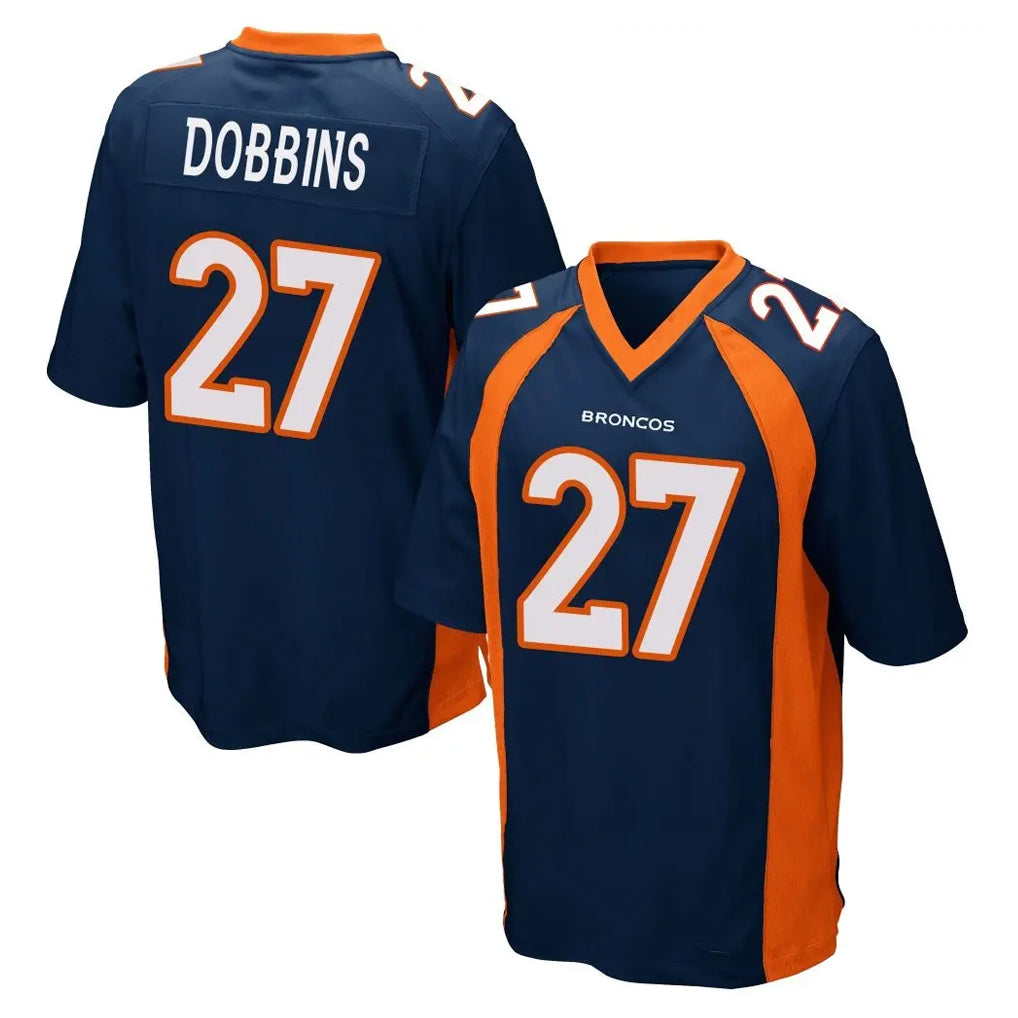 Elroe D.Broncos #27 J.K. Dobbins Player Navy Game Stitched Jerseys