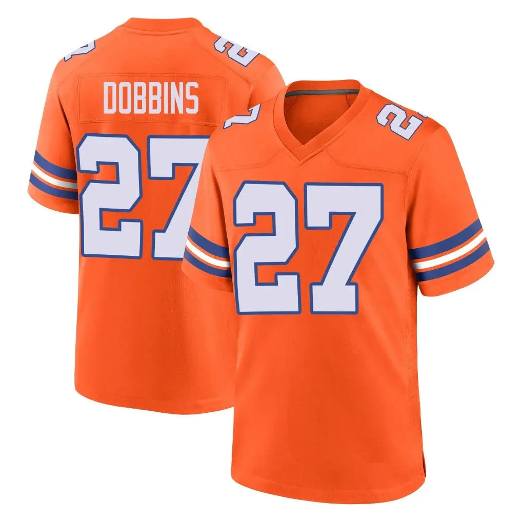 Elroe D.Broncos #27 J.K. Dobbins Player Orange Alternate Collection Throwback Game Stitched Jerseys