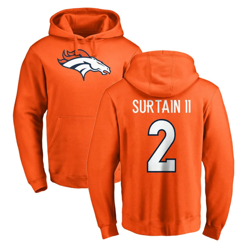 Elroe D.Broncos #2 Pat Surtain II Player Orange Pullover Hoodie Limited Stitched Jerseys