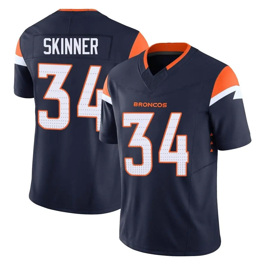 Elroe D.Broncos #34 JL Skinner Player Navy Limited Vapor F.U.S.E. Home Game Stitched Jerseys