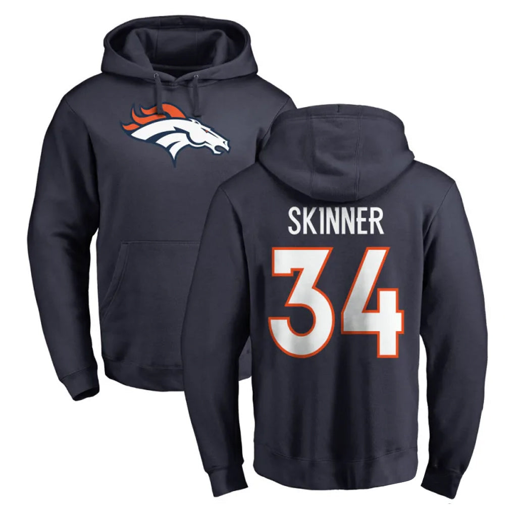 Elroe D.Broncos #34 JL Skinner Player Navy Pullover Hoodie Limited Stitched Jerseys