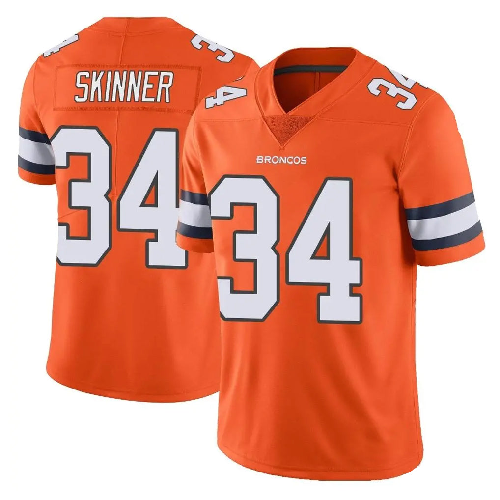 Elroe D.Broncos #34 JL Skinner Player Orange Vapor Untouchable Limited Home Game Stitched Jerseys