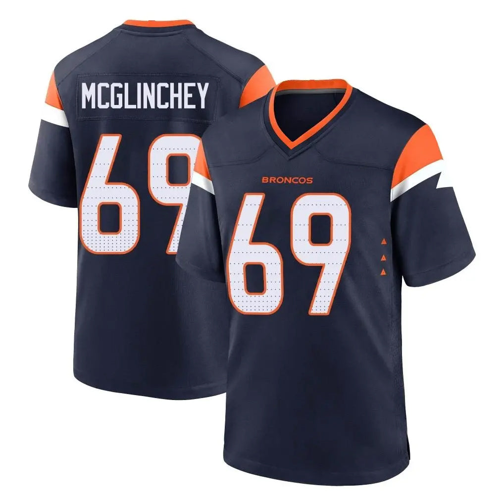 Elroe D.Broncos #69 Mike McGlinchey Player Navy Home Game Stitched Jerseys