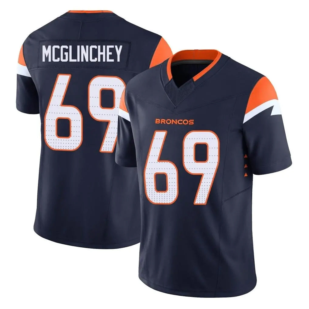Elroe D.Broncos #69 Mike McGlinchey Player Navy Limited Vapor F.U.S.E. Home Game Stitched Jerseys