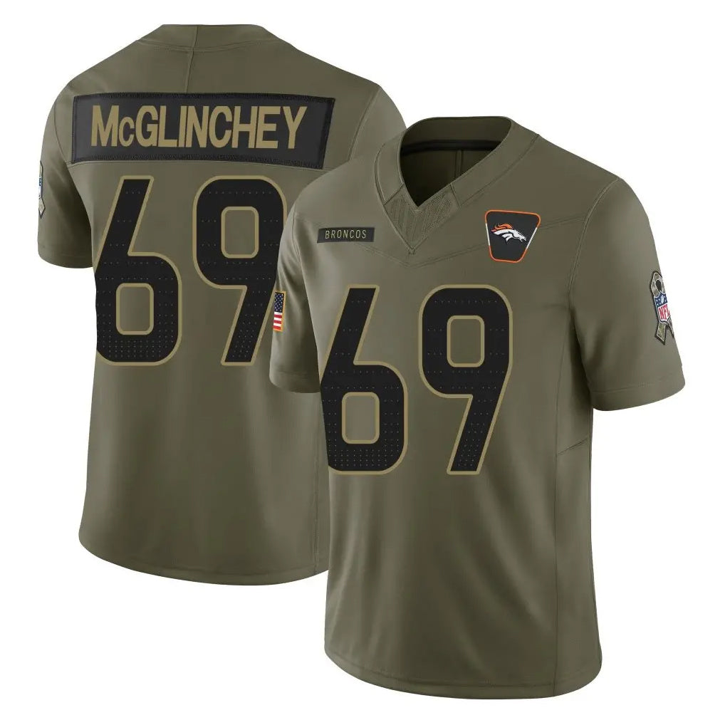Elroe D.Broncos #69 Mike McGlinchey Player Olive 2025 Salute To Service Limited Home Game Stitched Jerseys