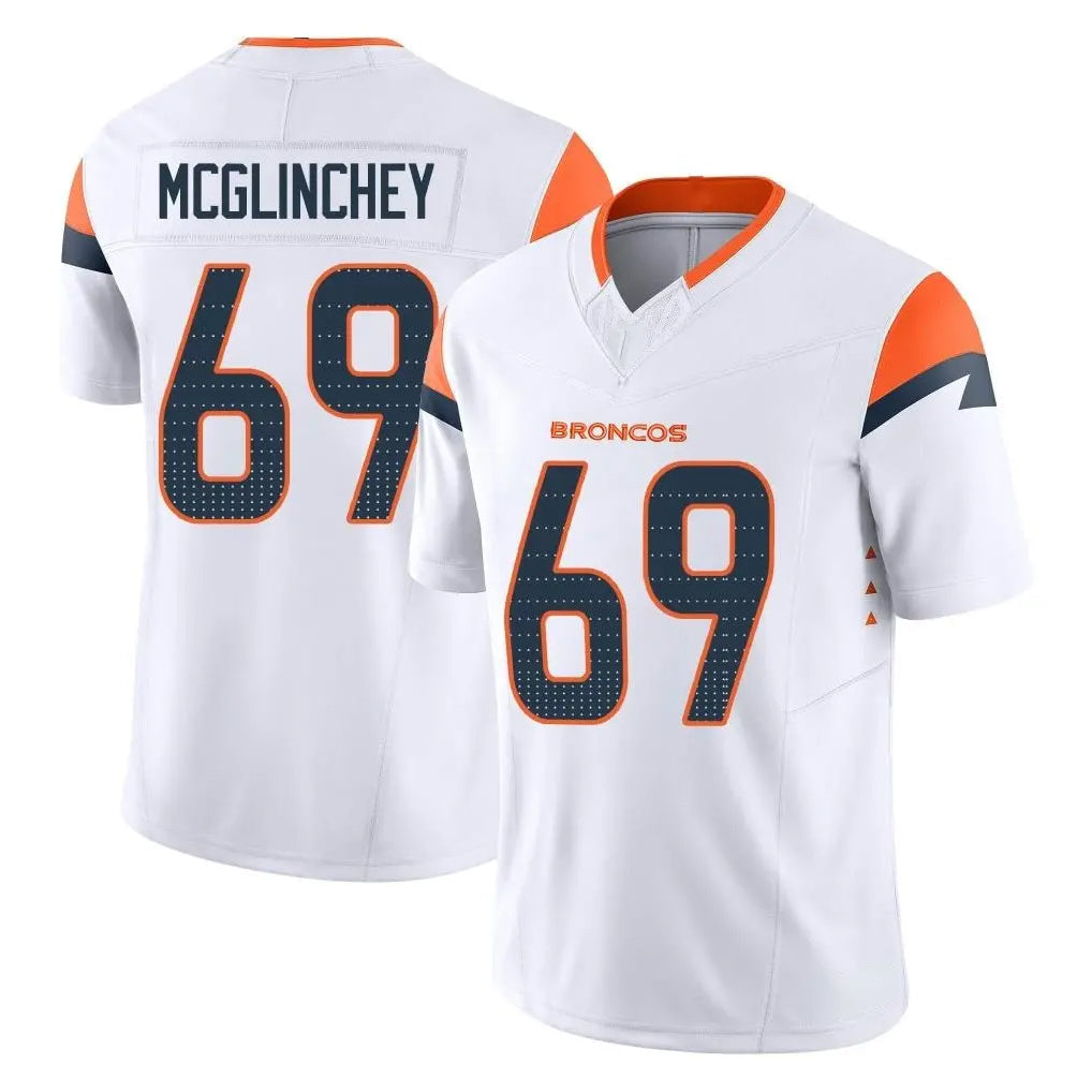 Elroe D.Broncos #69 Mike McGlinchey Player White Limited Vapor F.U.S.E. Home Game Stitched Jerseys