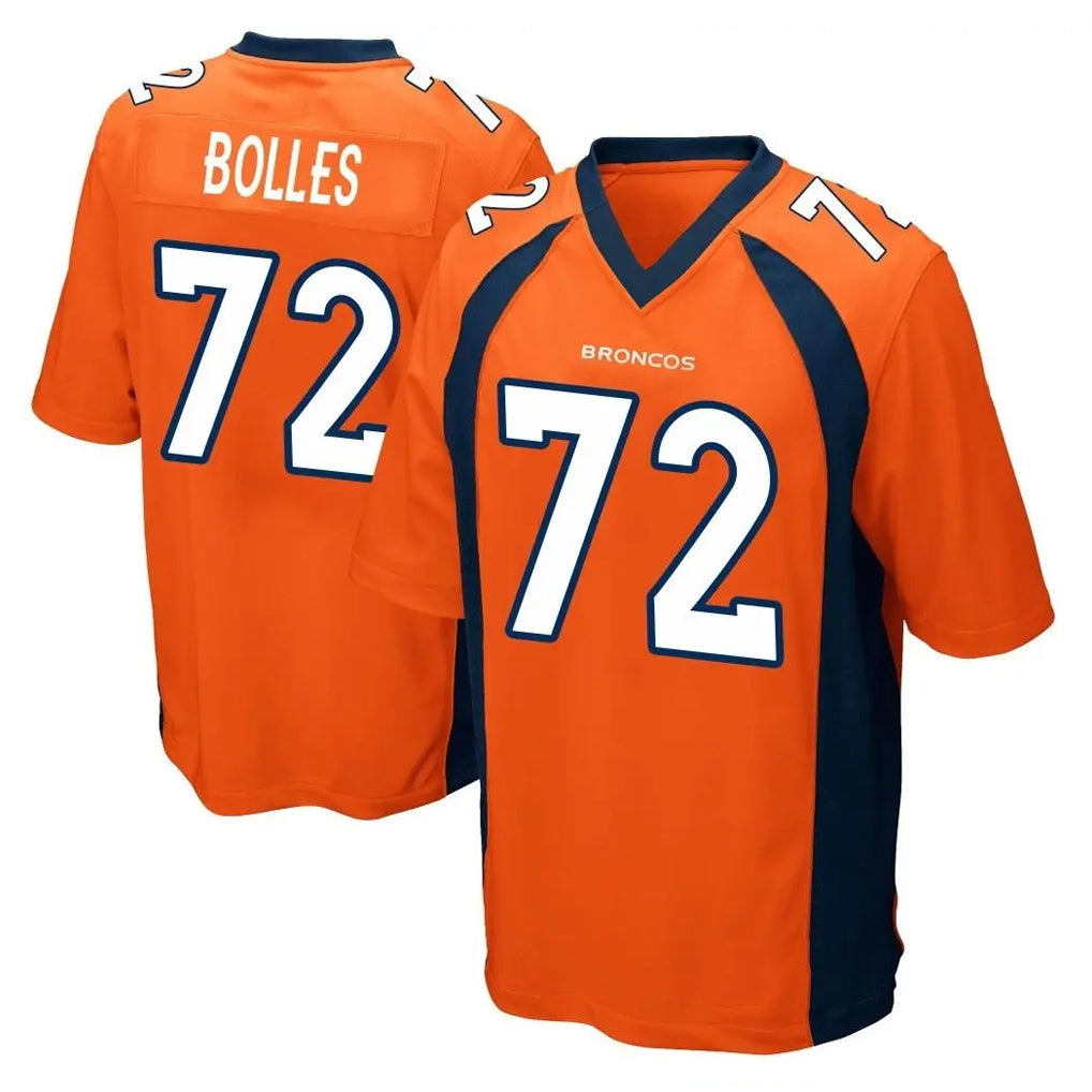 Elroe D.Broncos #72 Garett Bolles Player Orange Color Home Game Stitched Jerseys