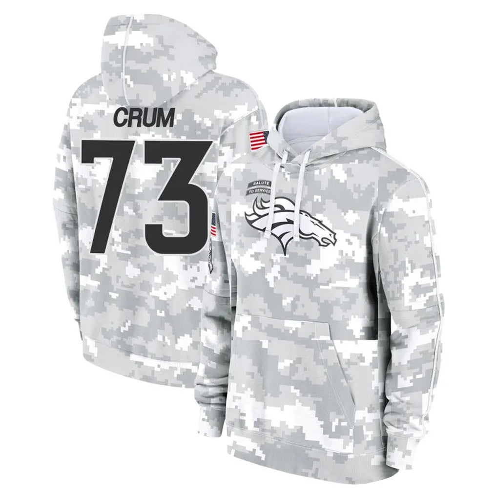 Elroe D.Broncos #73 Frank Crum Player Arctic Camo Salute to Service Hoodies Limited Game Stitched Jerseys
