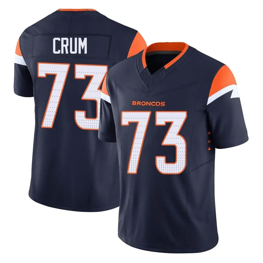Elroe D.Broncos #73 Frank Crum Player Navy Limited Vapor F.U.S.E. Home Game Stitched Jerseys
