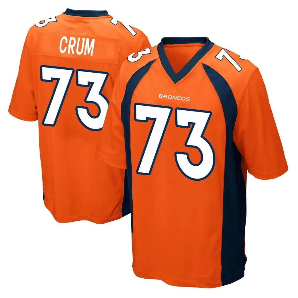 Elroe D.Broncos #73 Frank Crum Player Orange Color Home Game Stitched Jerseys