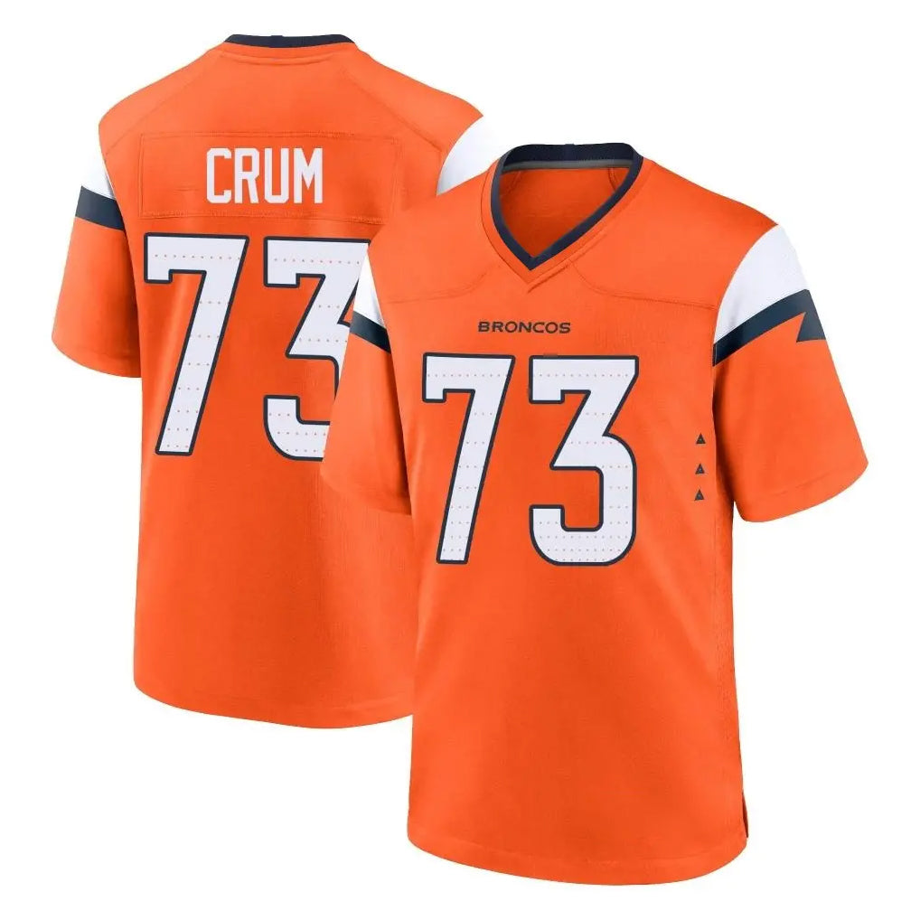 Elroe D.Broncos #73 Frank Crum Player Orange Home Game Stitched Jerseys