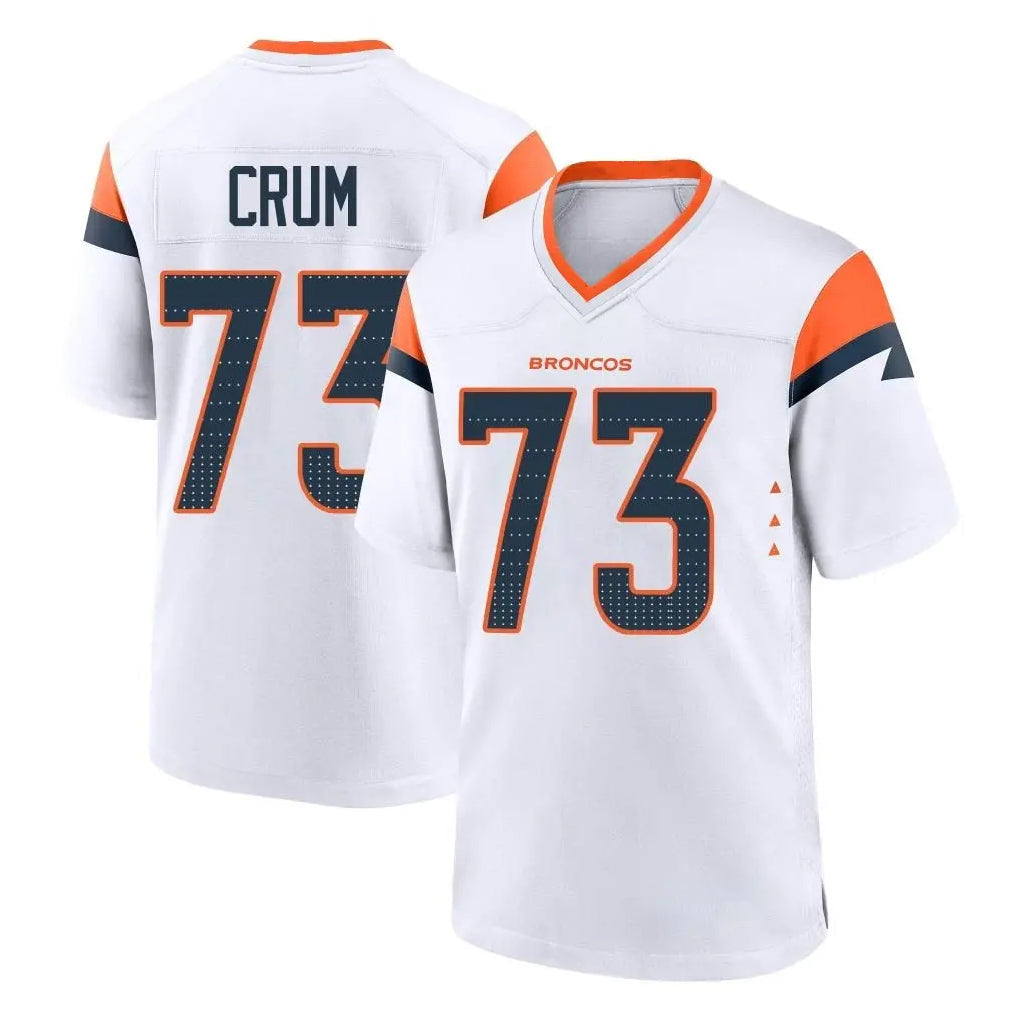 Elroe D.Broncos #73 Frank Crum Player White Home Game Stitched Jerseys